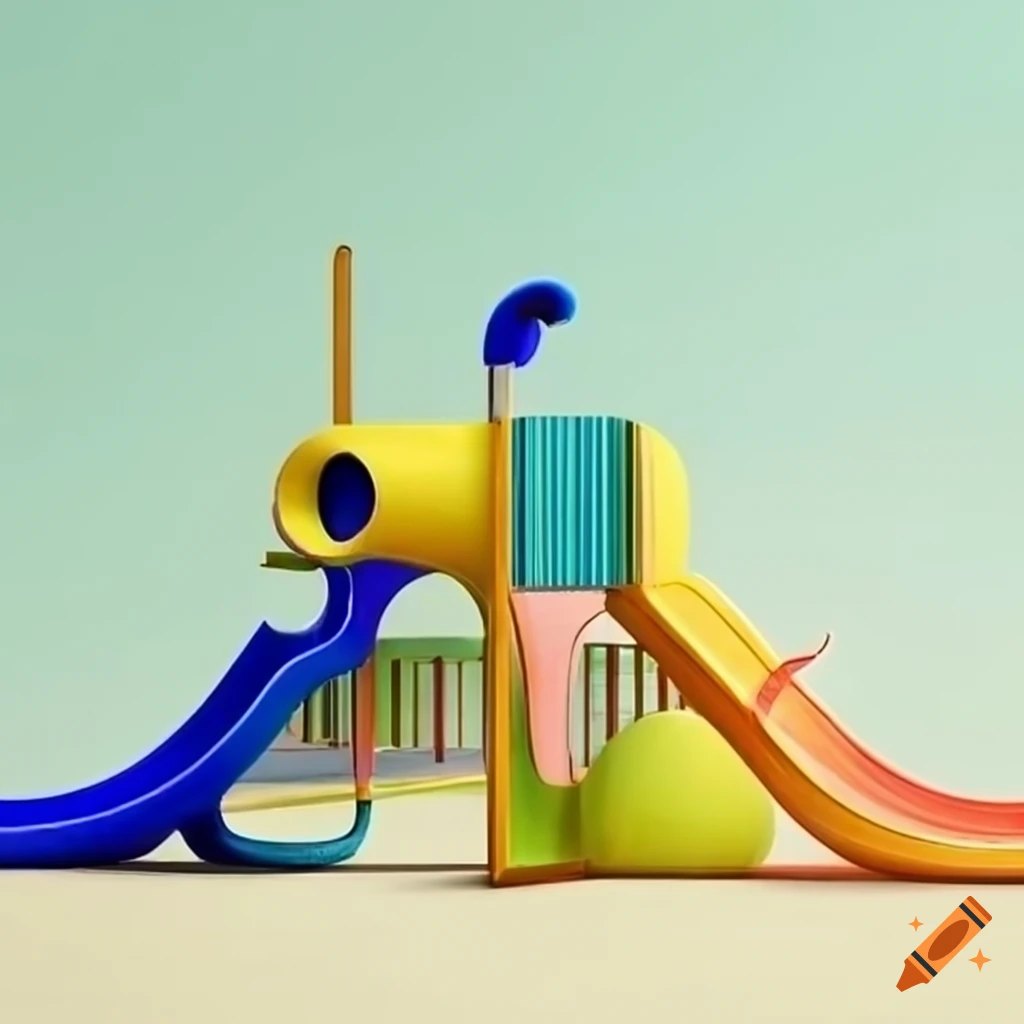 Surrealist playground with colorful glass structures on Craiyon