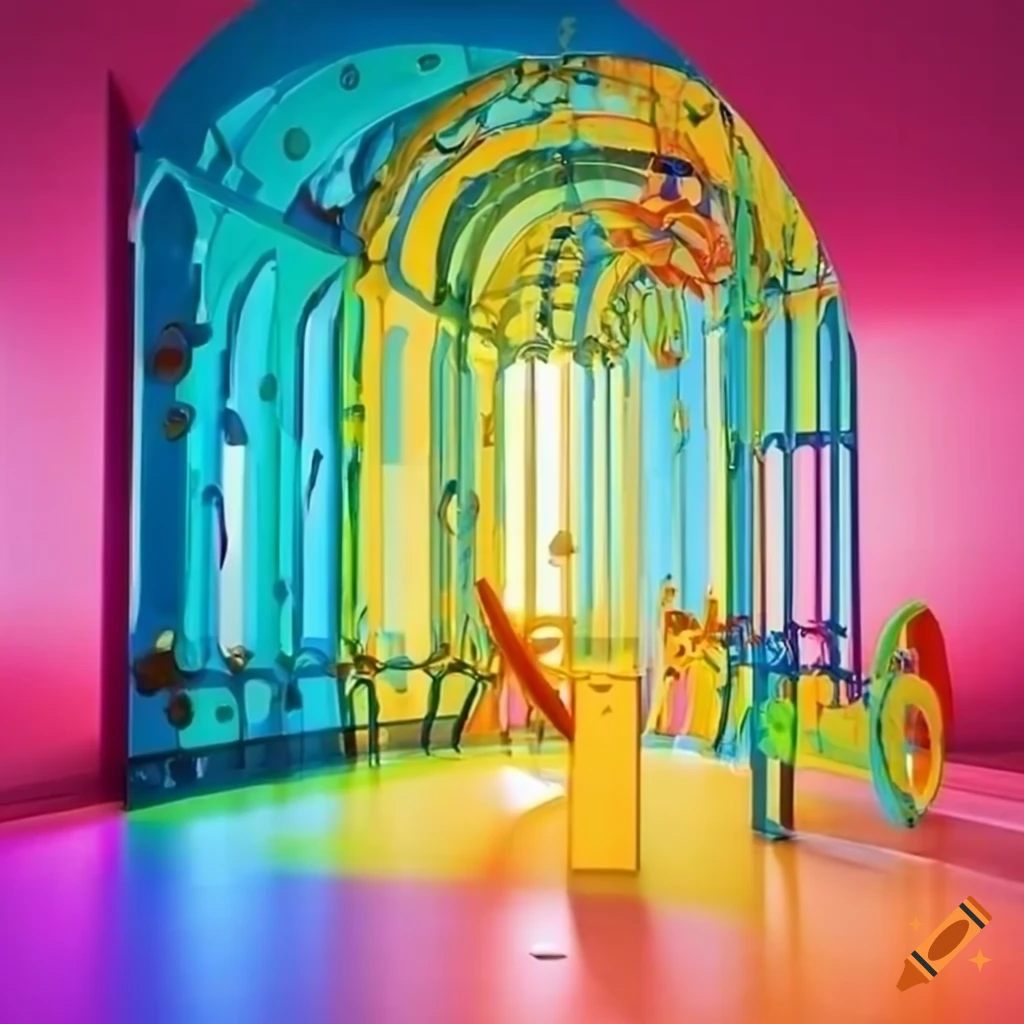 Surreal playground with colorful glass structures