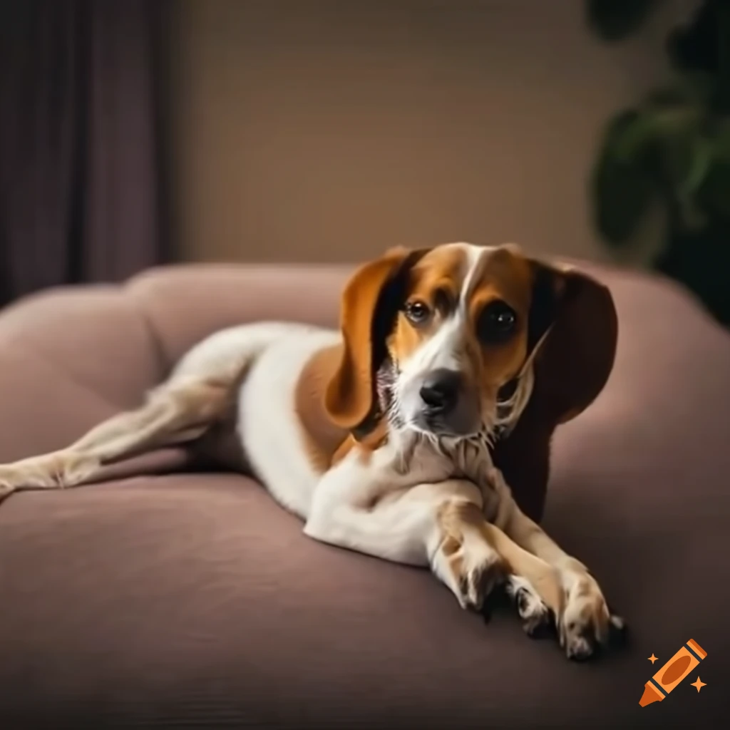 Dog lying upside down on a couch