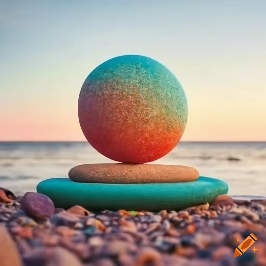 Rock sculpture with colorful pebbles on the beach on Craiyon