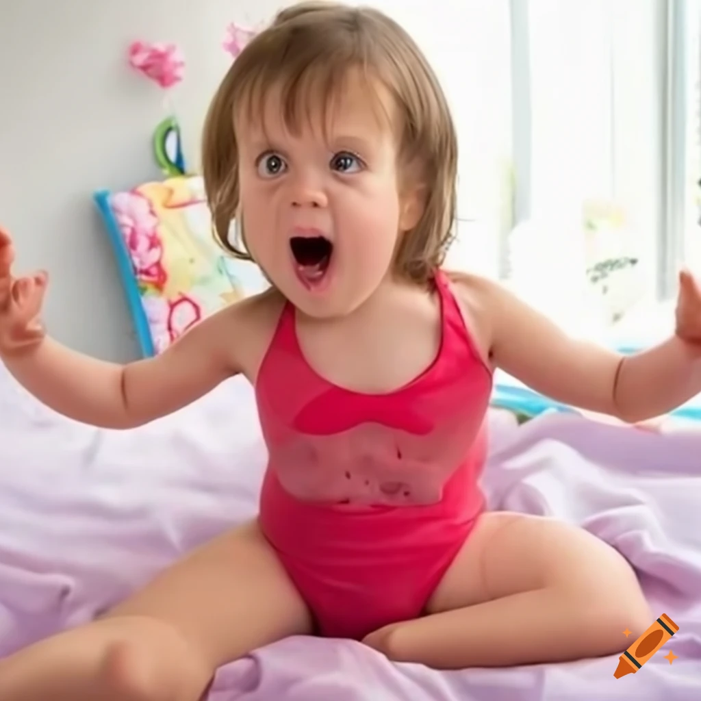 toddler girl wearing a swimsuit and smiling