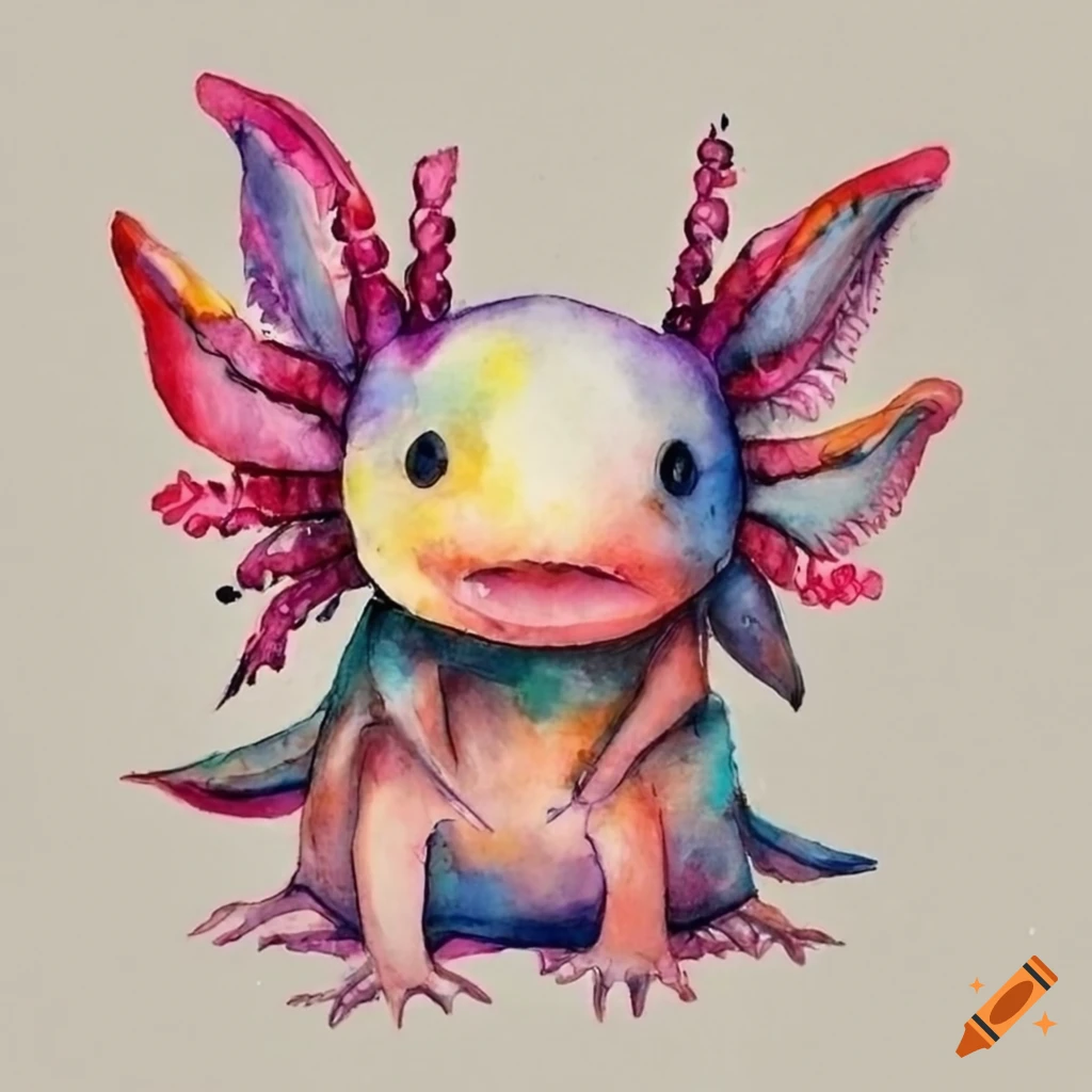 Pink Axolotl | Cute Anime Axolotl Illustration