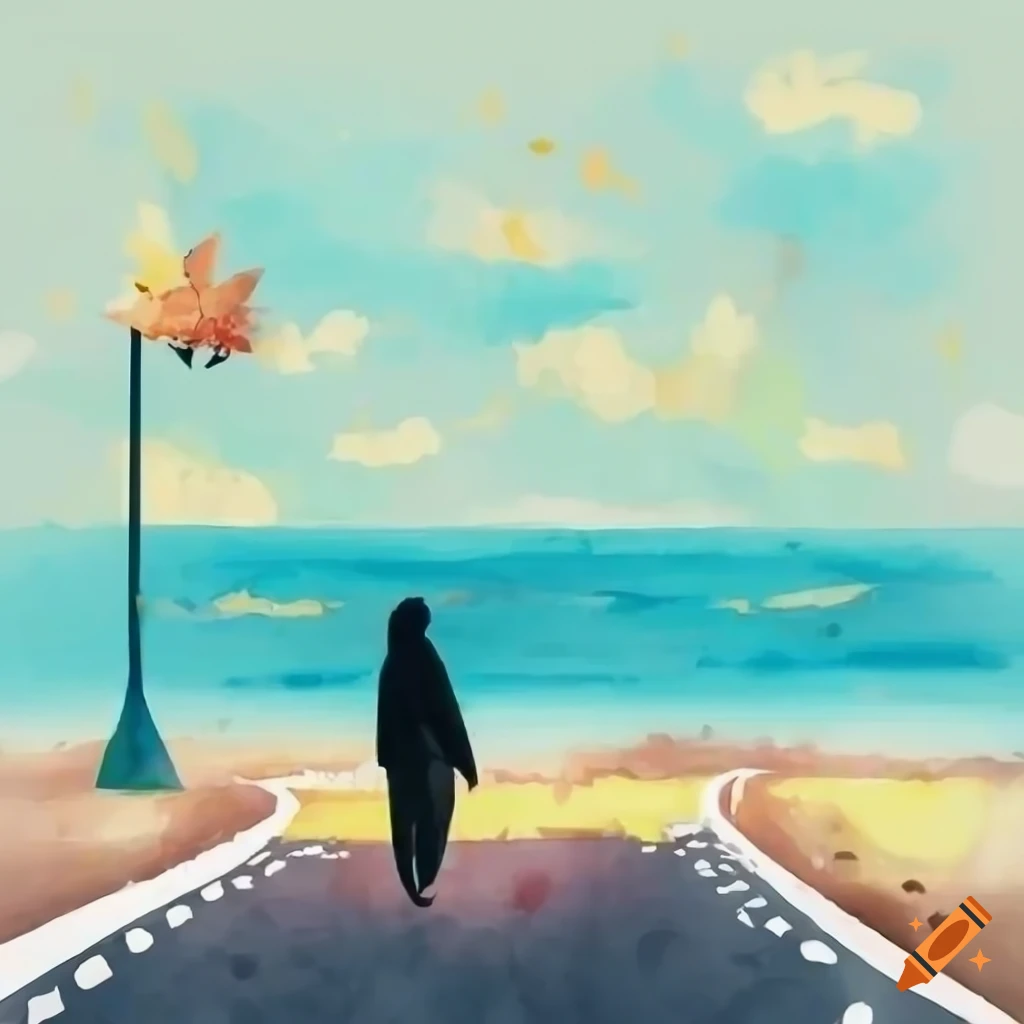 Hijab girl walking on autumn road