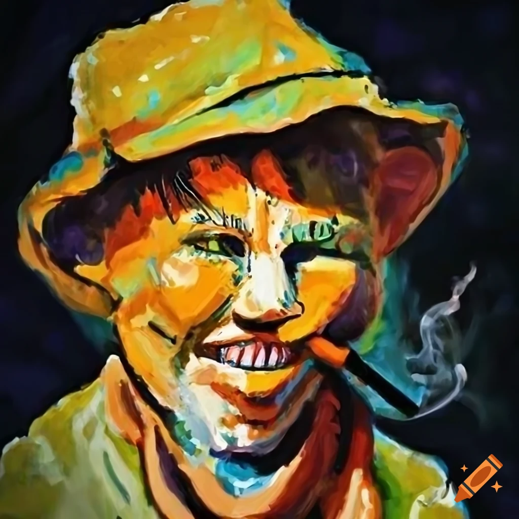 fauvism artwork of a cat smoking a cigarette