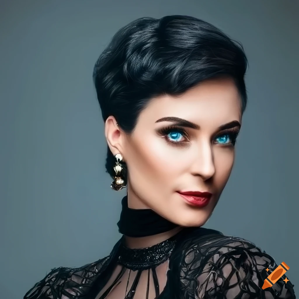 Portrait of a young woman in an elegant black dress on Craiyon