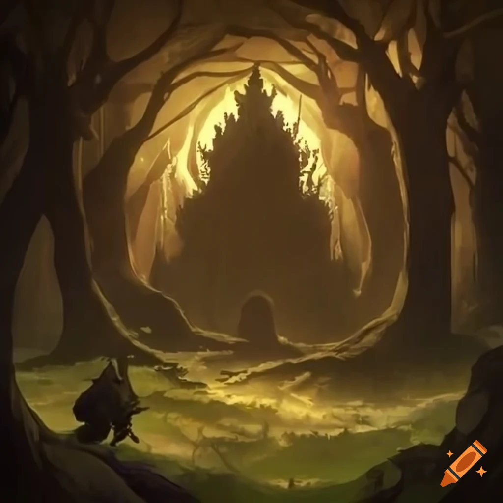depiction of Gilgamesh defeating Humbaba in the forest
