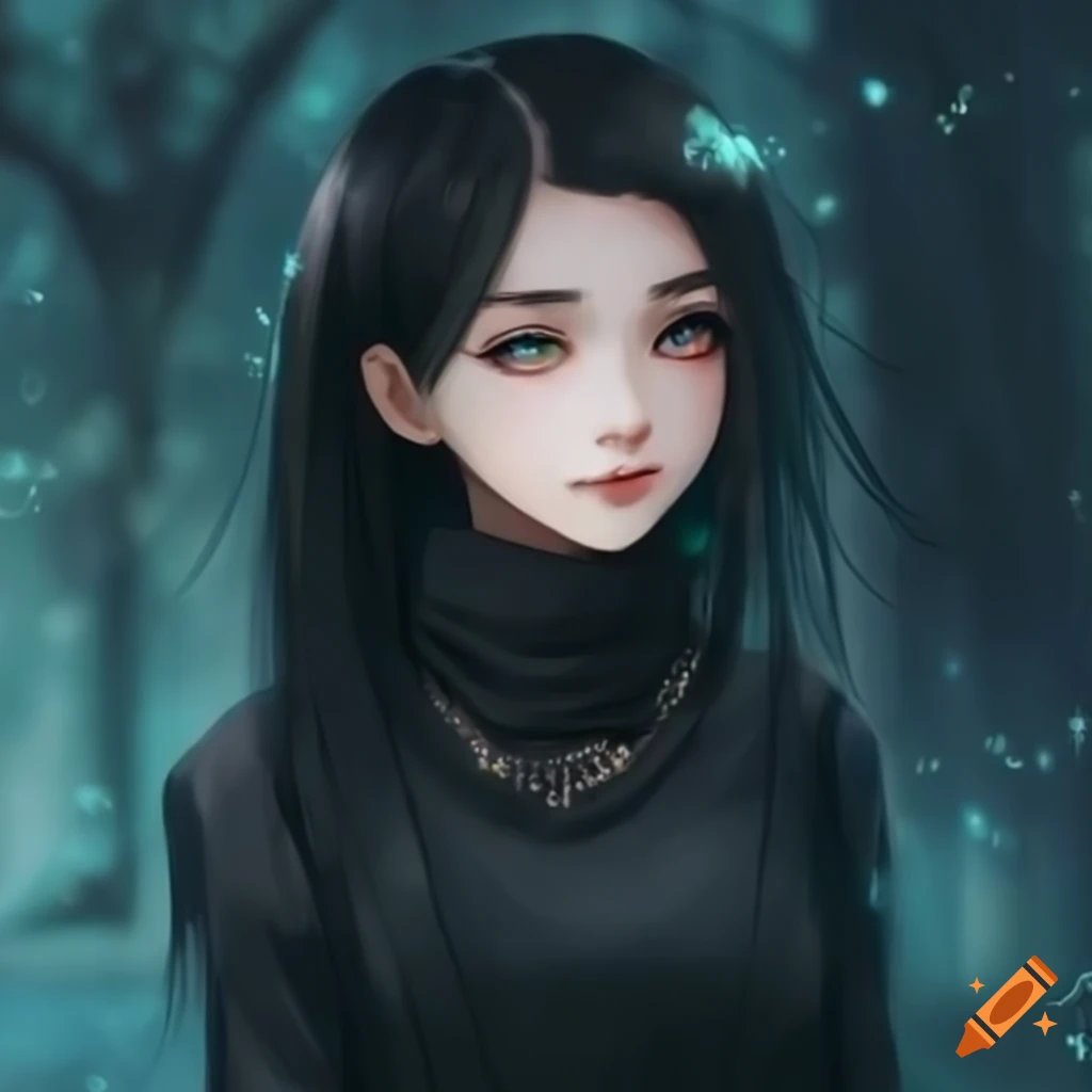 Portrait Of A Mysterious Girl With Green Eyes And Black Clothes On Craiyon 