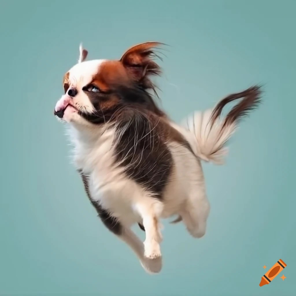 Japanese chin dog jumping over a cat