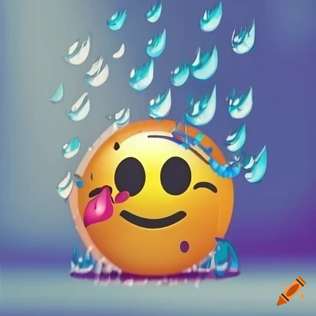 Smiling emoji in the rain