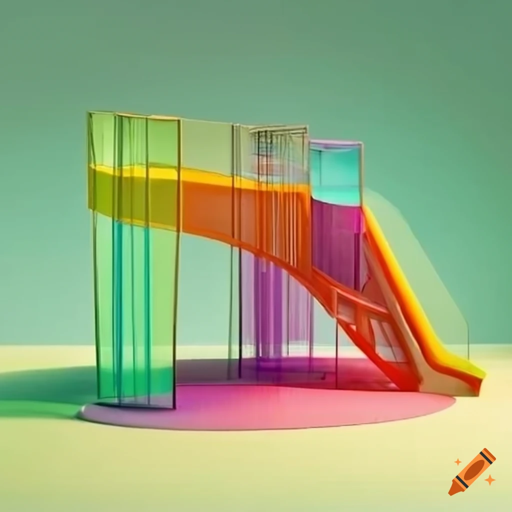 Surreal playground with colorful glass structures on Craiyon
