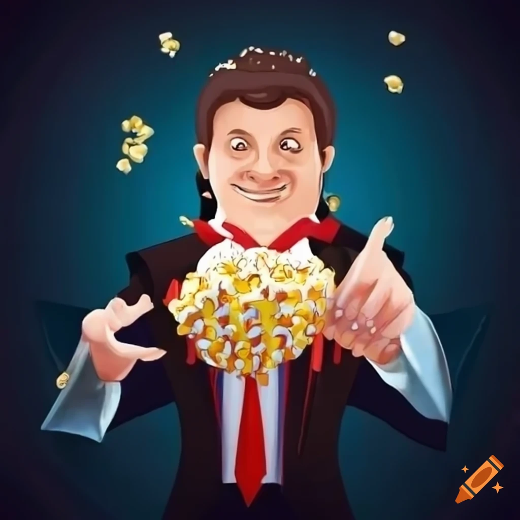 Illustration of a magician with popcorn tricks