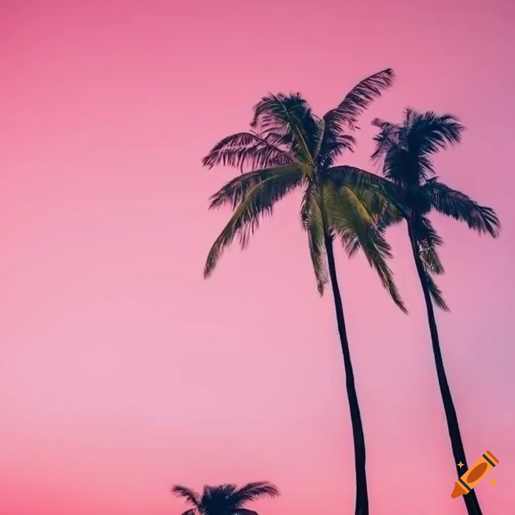 wall art of pink sky and palm trees
