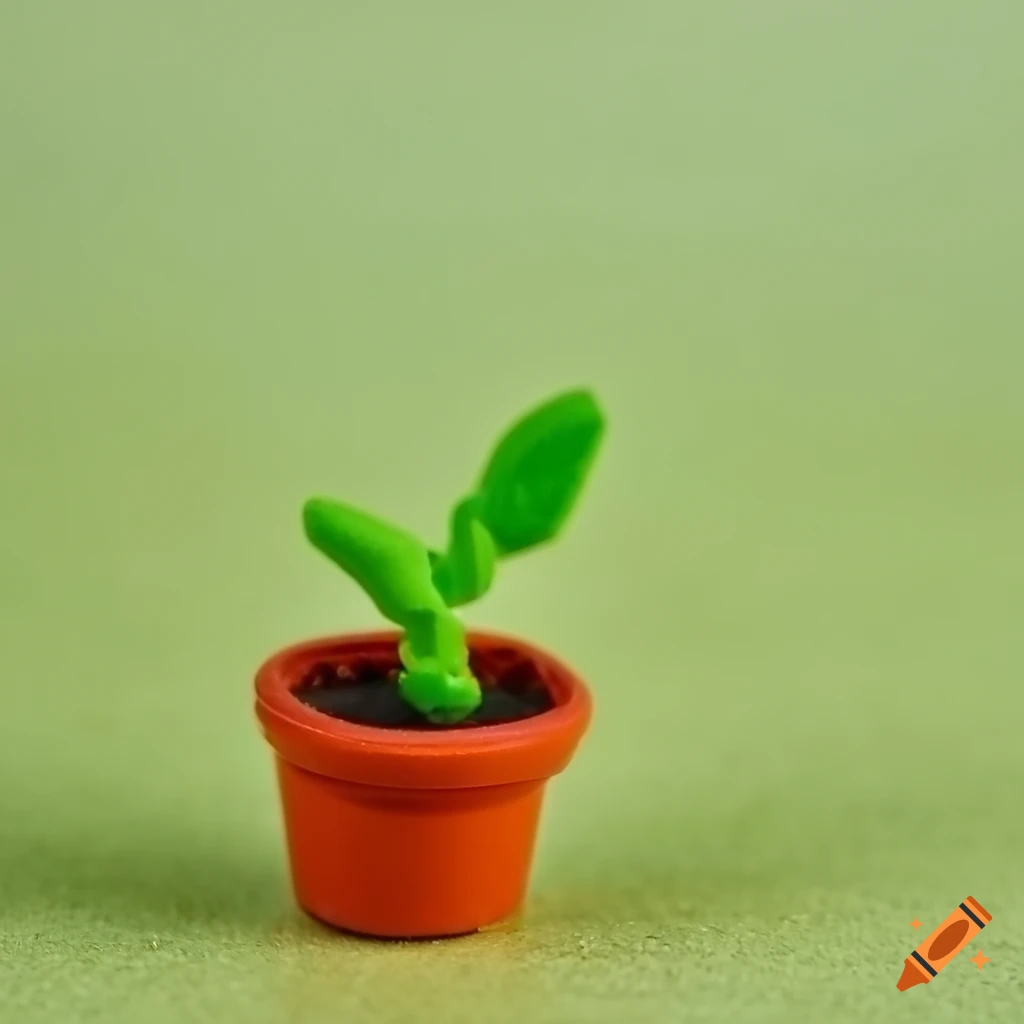 plasticine craft of a miniature plant in a pot