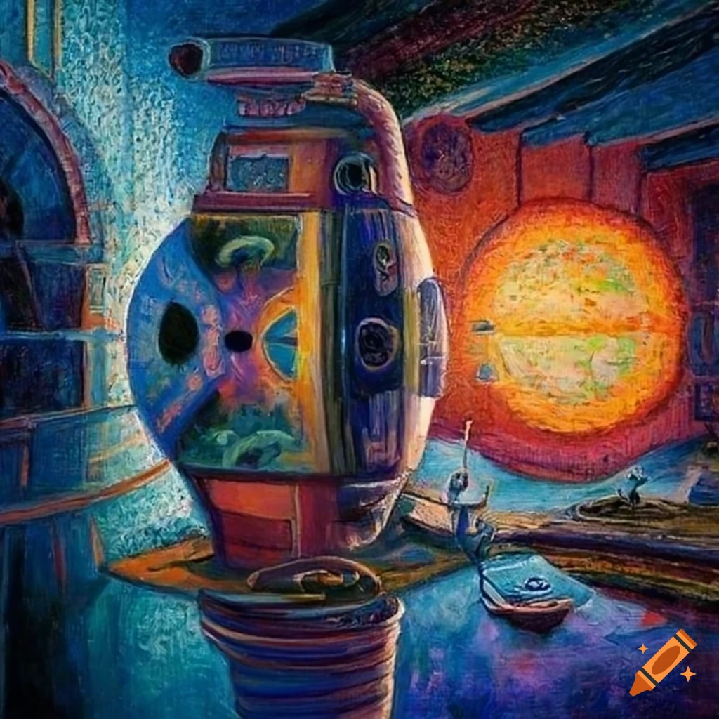 Surreal painting of a futuristic time travel device