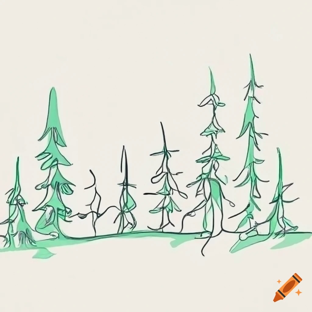 Minimalist one line drawing of a forest