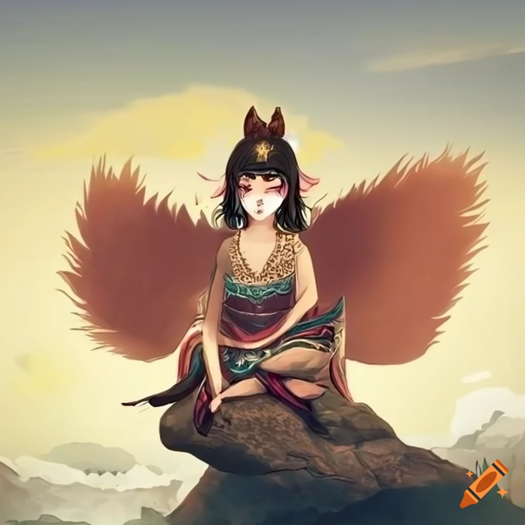 Kitsune God sitting on a rock