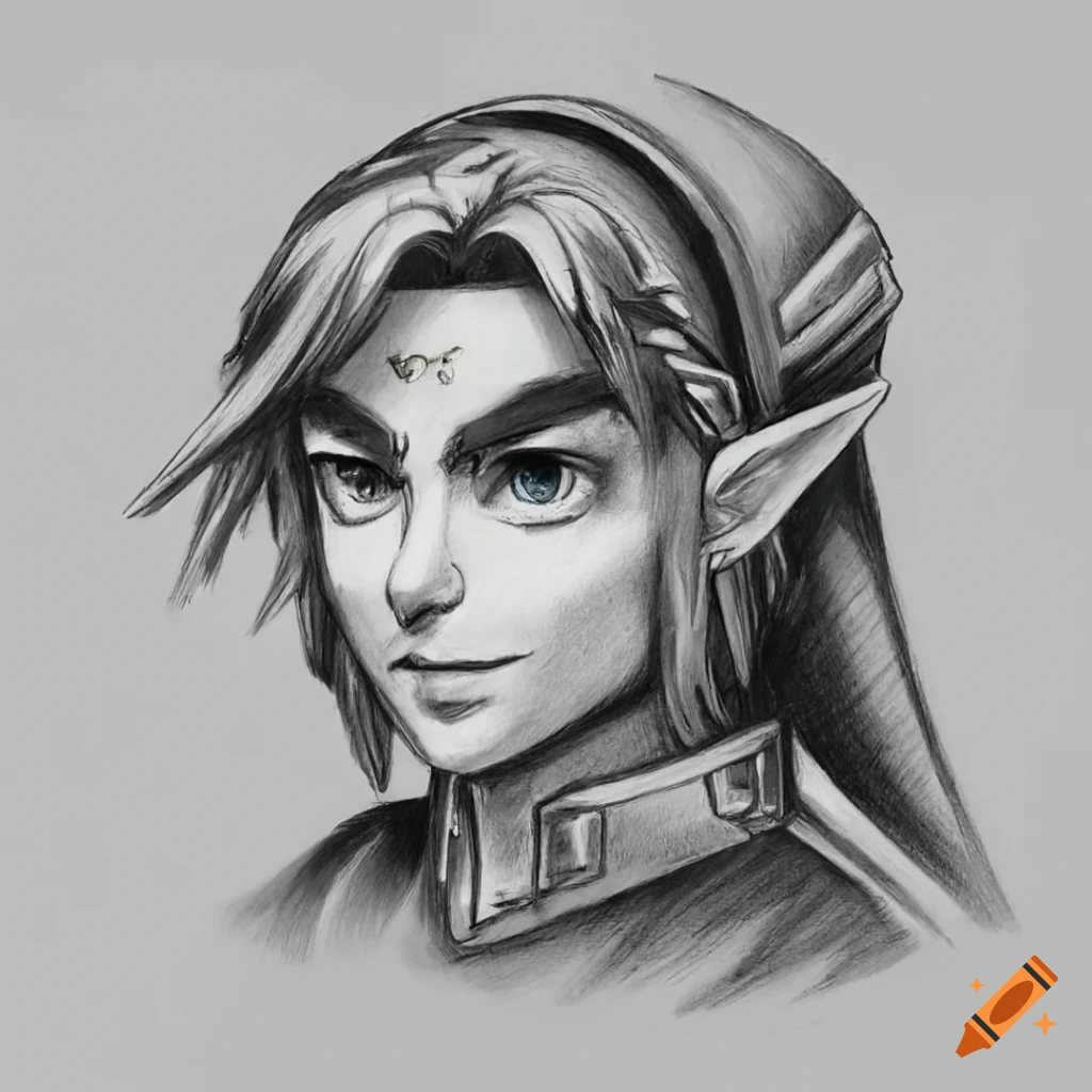 pencil sketch portrait of Link from Legend of Zelda