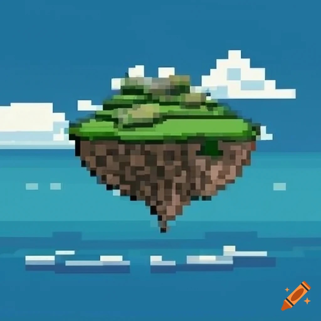 pixel art of floating island above the clouds