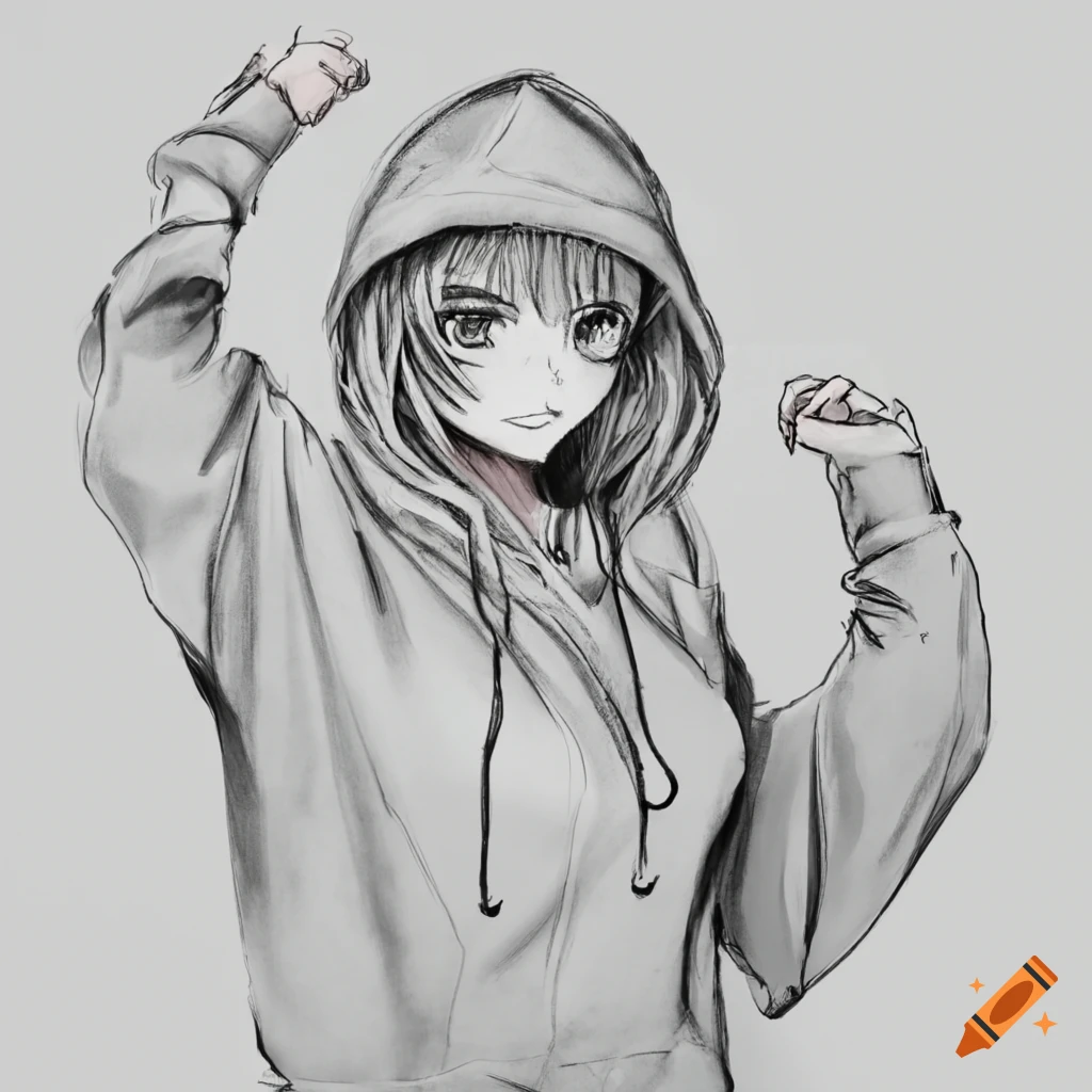 Transparent Neko Girl Png - Girl Wearing Hoodie Anime Drawing, Png Download  - kindpng