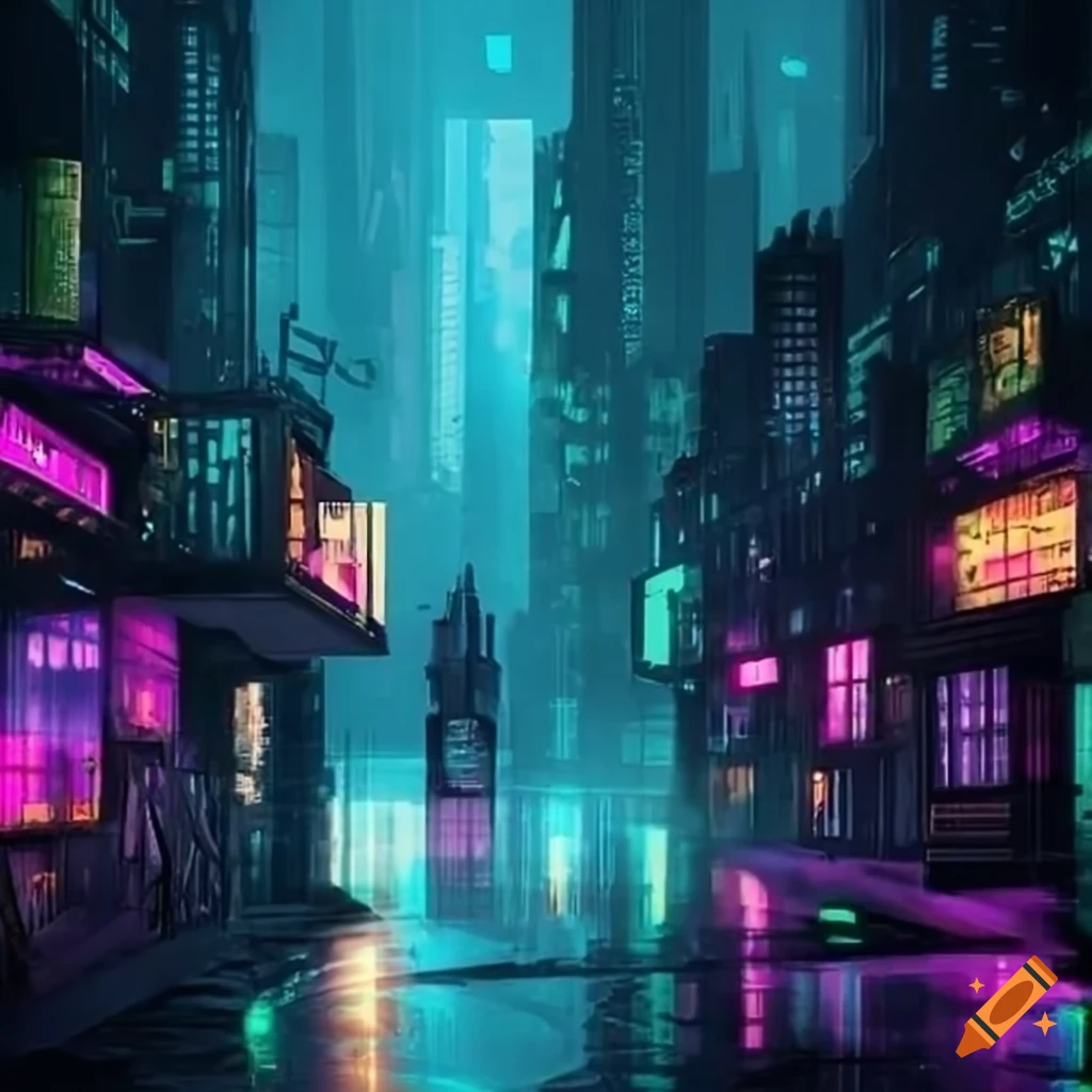futuristic cyberpunk city in the rain
