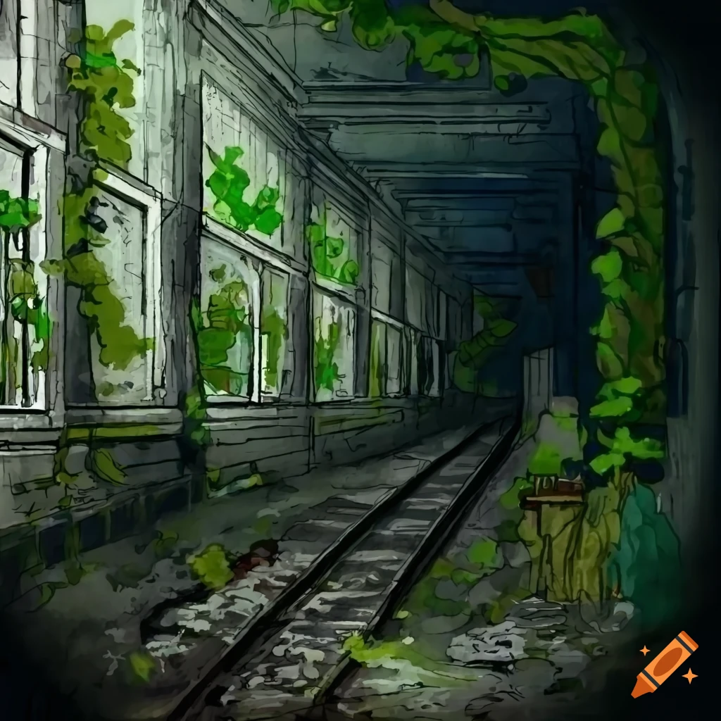 overgrown and decrepit subway station