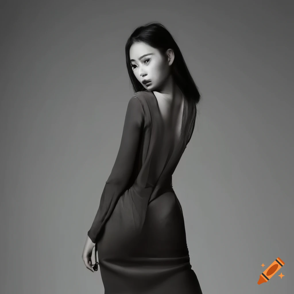 stylish Asian woman in an elegant dress