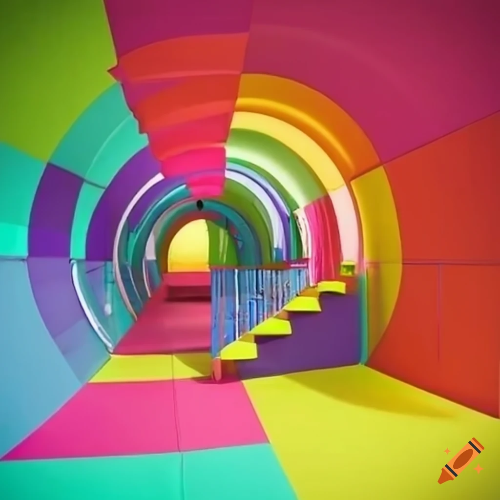 surrealist playground with colorful structures