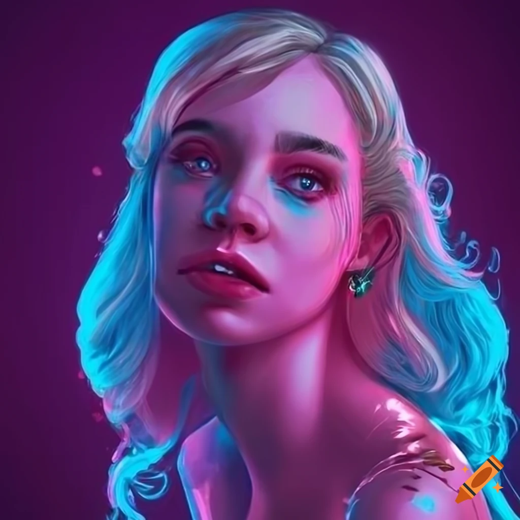 neon photorealistic film poster of a blonde reality TV star with a small dog