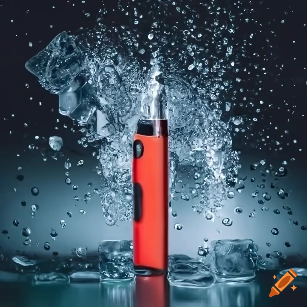 Vape device with falling strawberry pieces and water splash background on  Craiyon