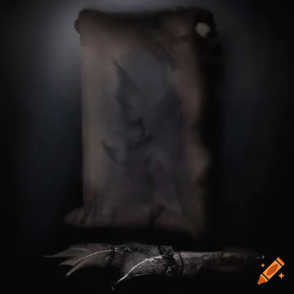 illustration of a mysterious scroll with raven feathers