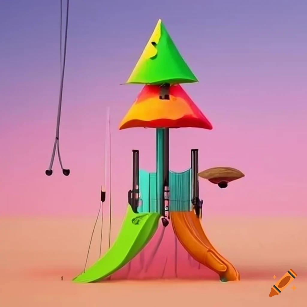 Surrealist playground with colorful structures on Craiyon