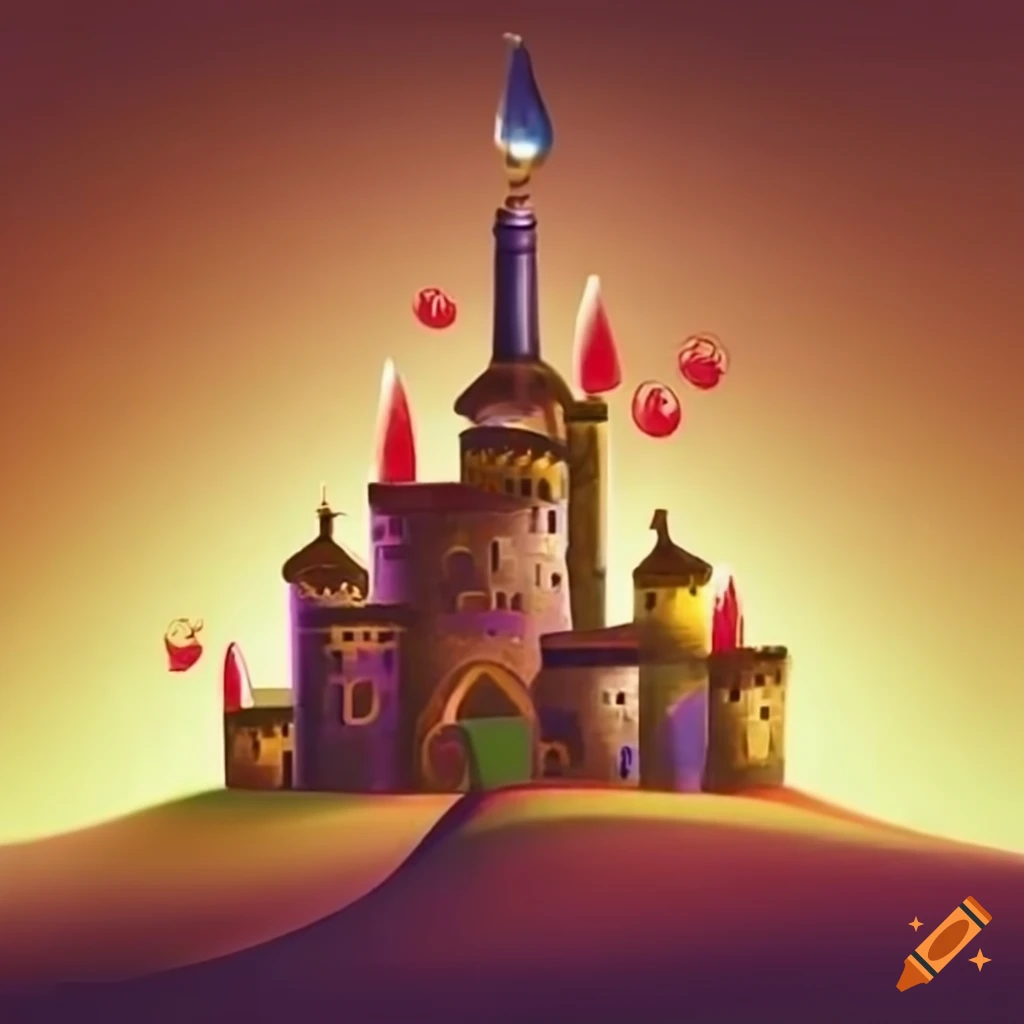 Happy birthday card with wine and castle