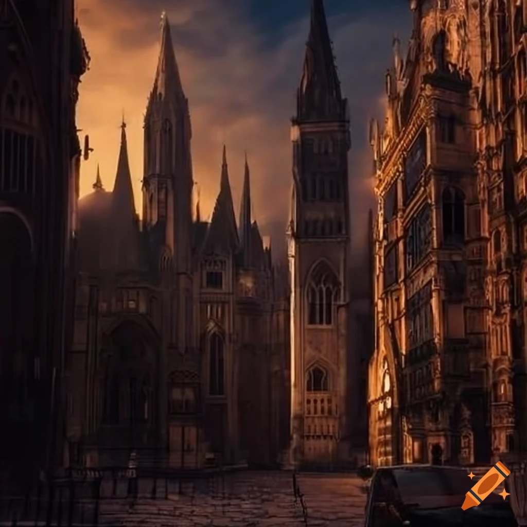 gothic cityscape with a central building