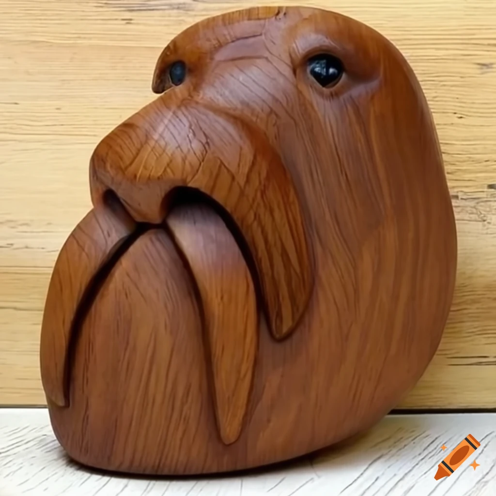 precision carved wooden walrus head