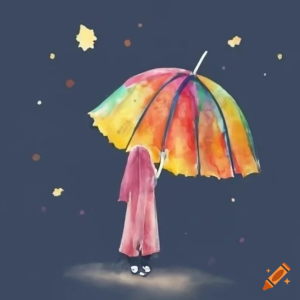 watercolor illustration of a girl with a hijab under an autumn umbrella