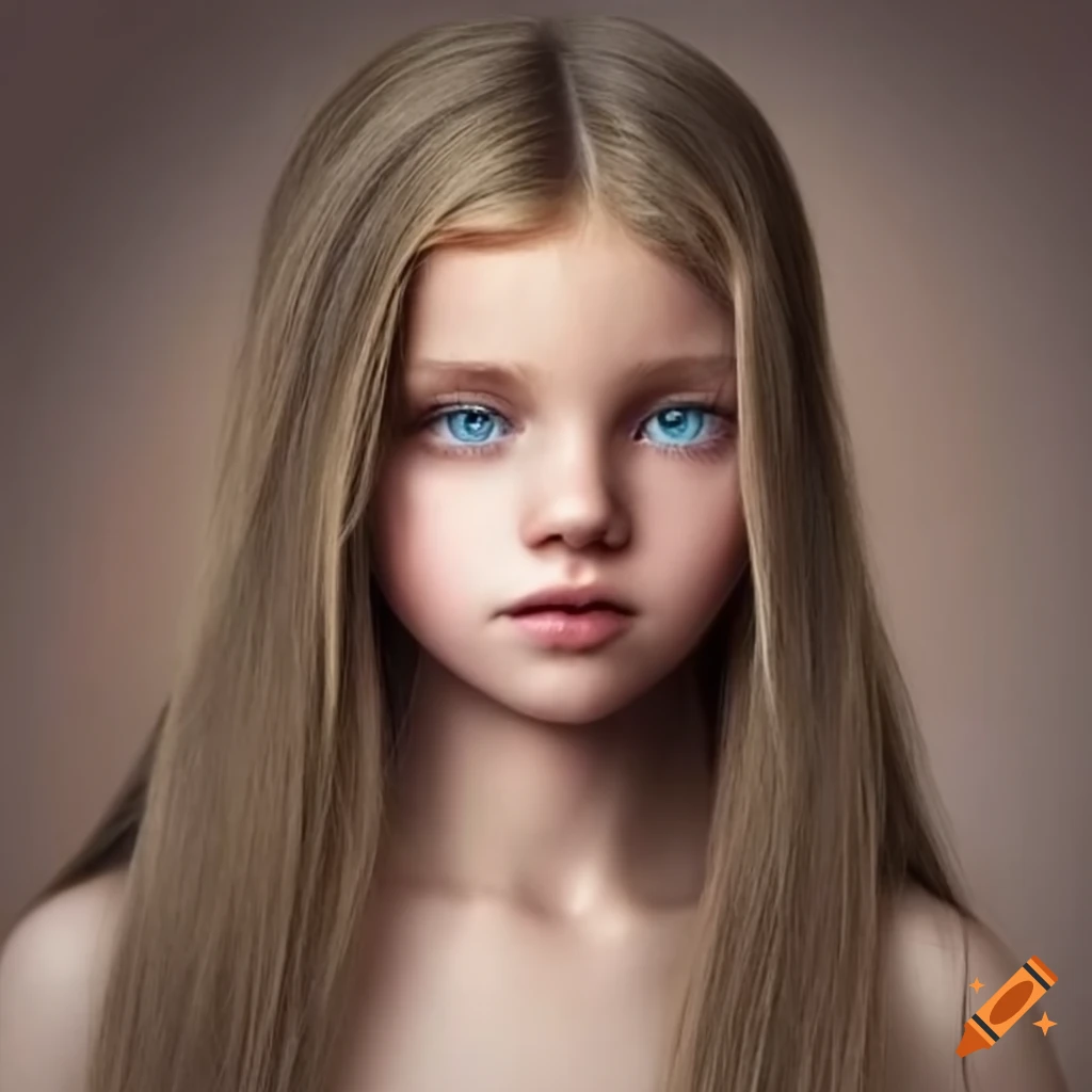 Portrait of a young girl with blonde hair and blue eyes on Craiyon