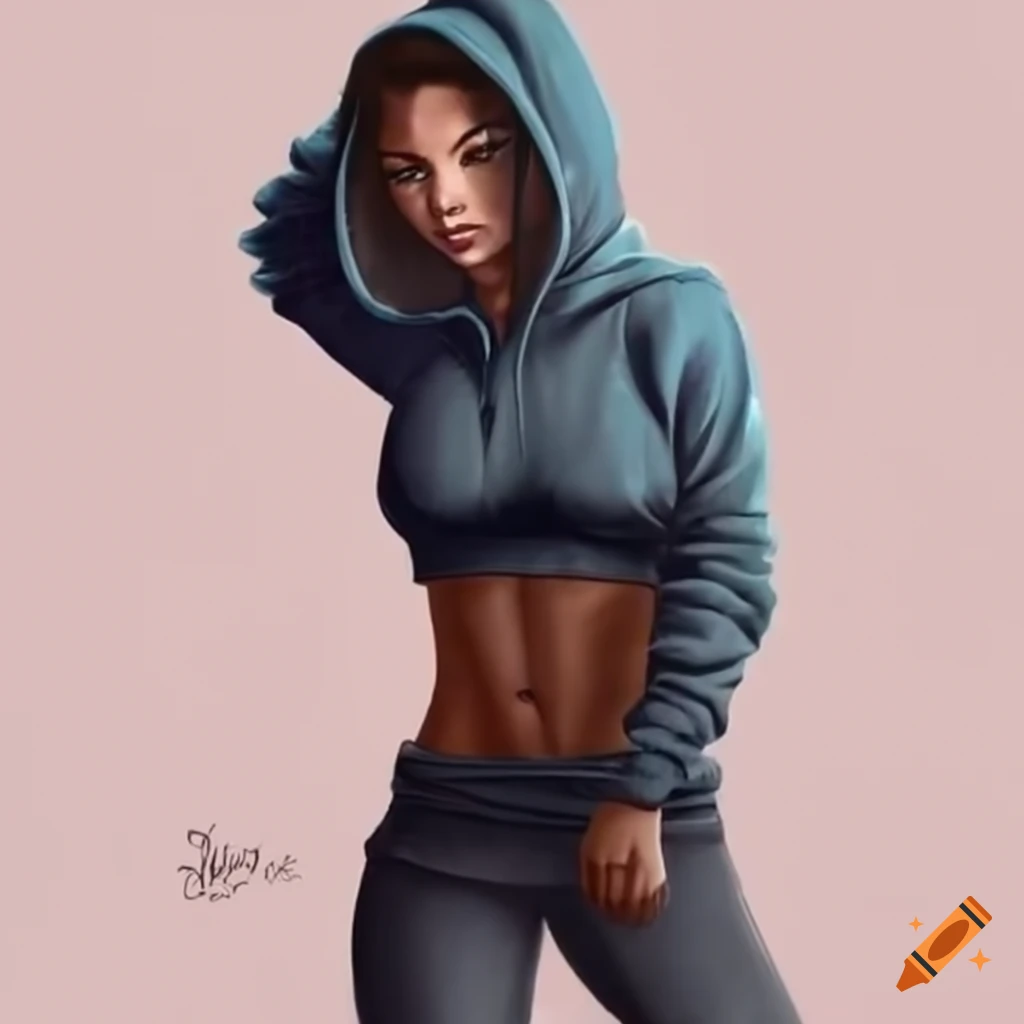 dynamic pose of a woman in a hoodie