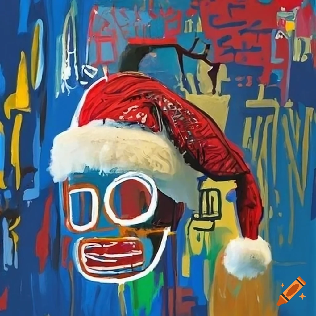 Paintings of christmas hat with basquiat symbols on Craiyon