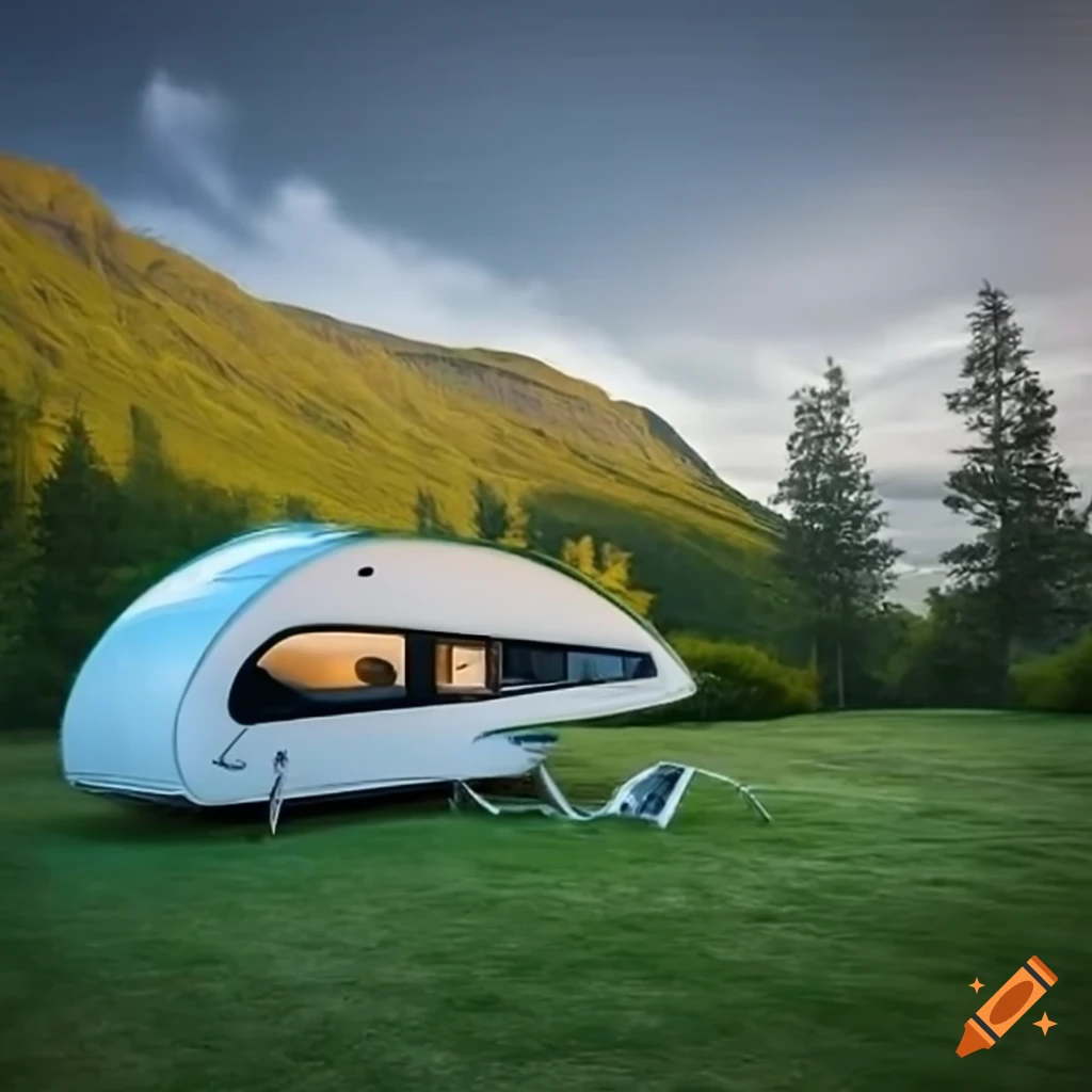futuristic luxury caravan in natural setting