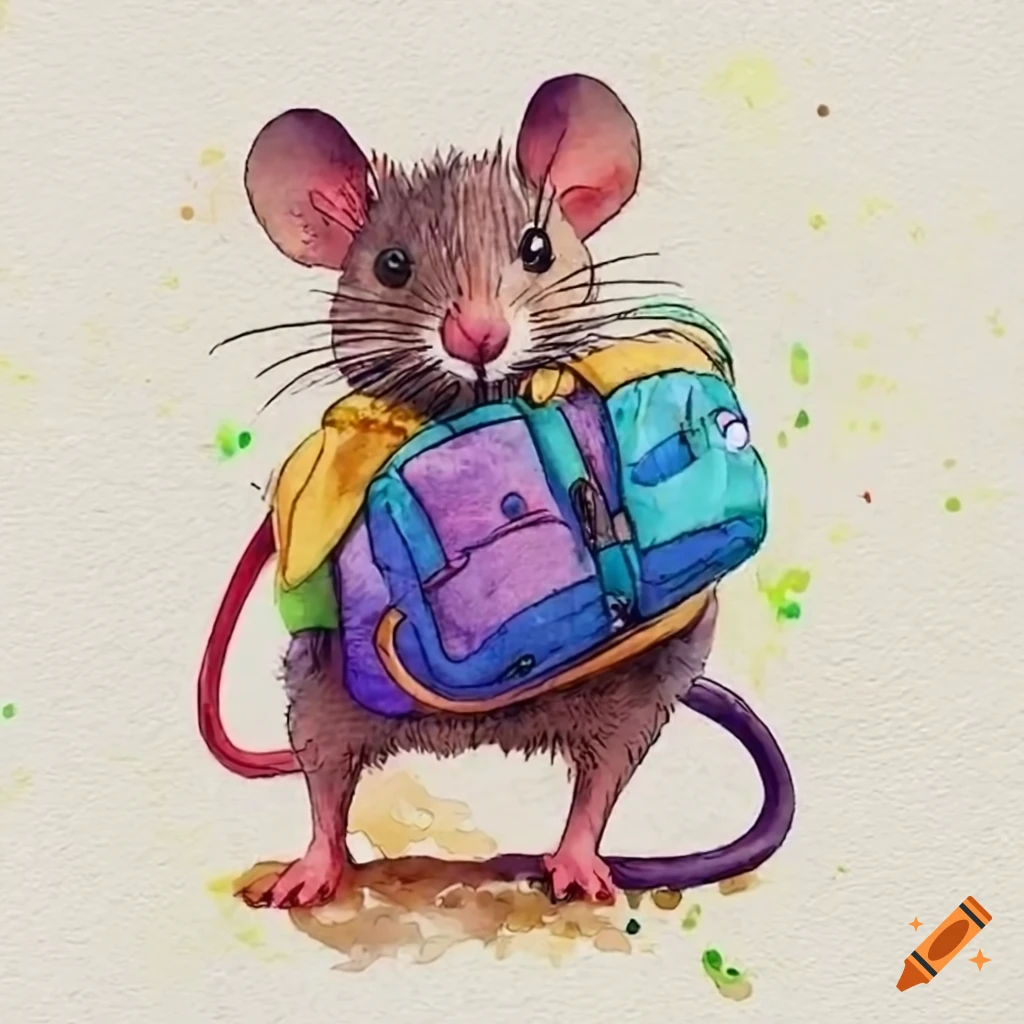 mouse playing in a school playground with a schoolbag