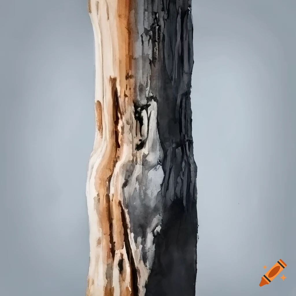 photorealistic watercolor of a tree trunk
