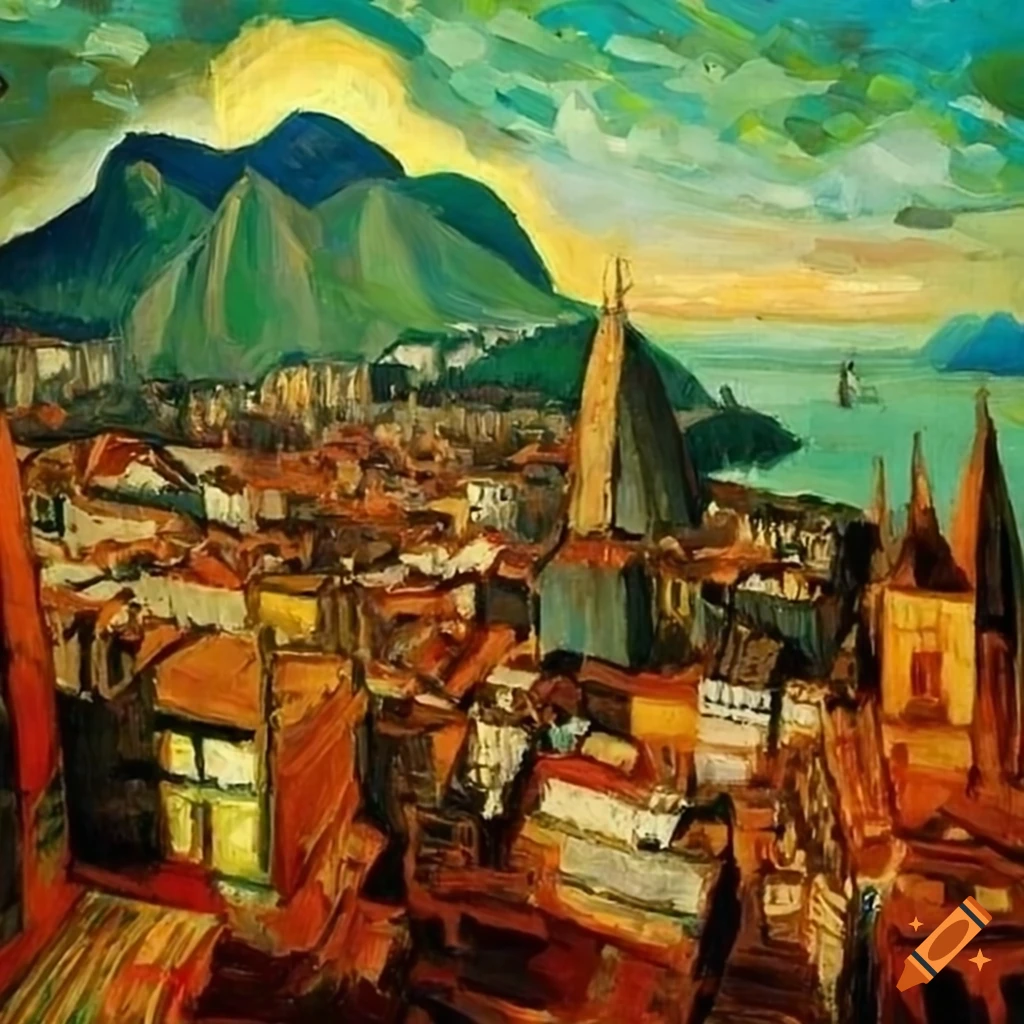 Van Gogh's painting of old Rio de Janeiro cityscape