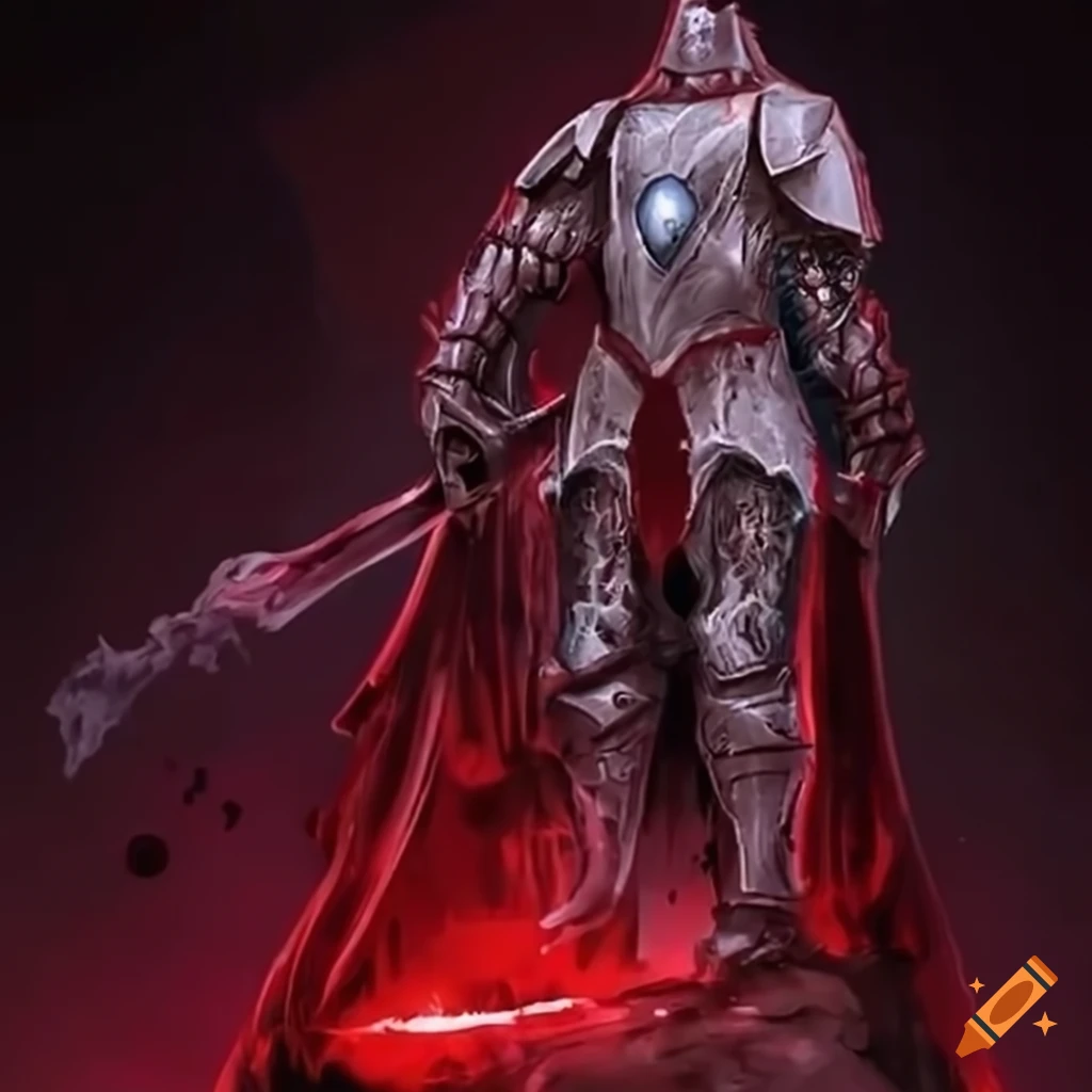 a majestic ice sculpture of a wine-red paladin
