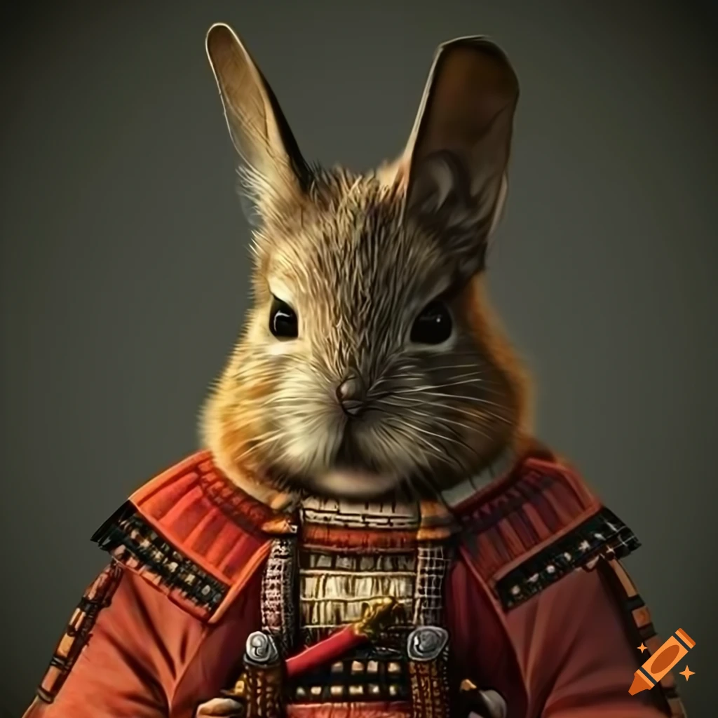 viscacha dressed as a samurai in realistic style