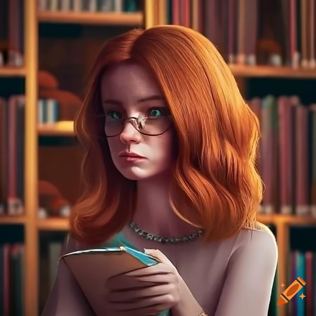 portrait of Emily in a library