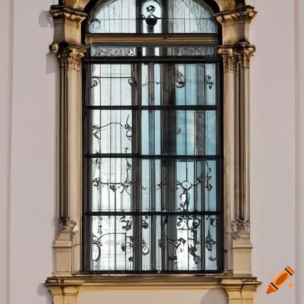 iron windows and white staircase in a palace