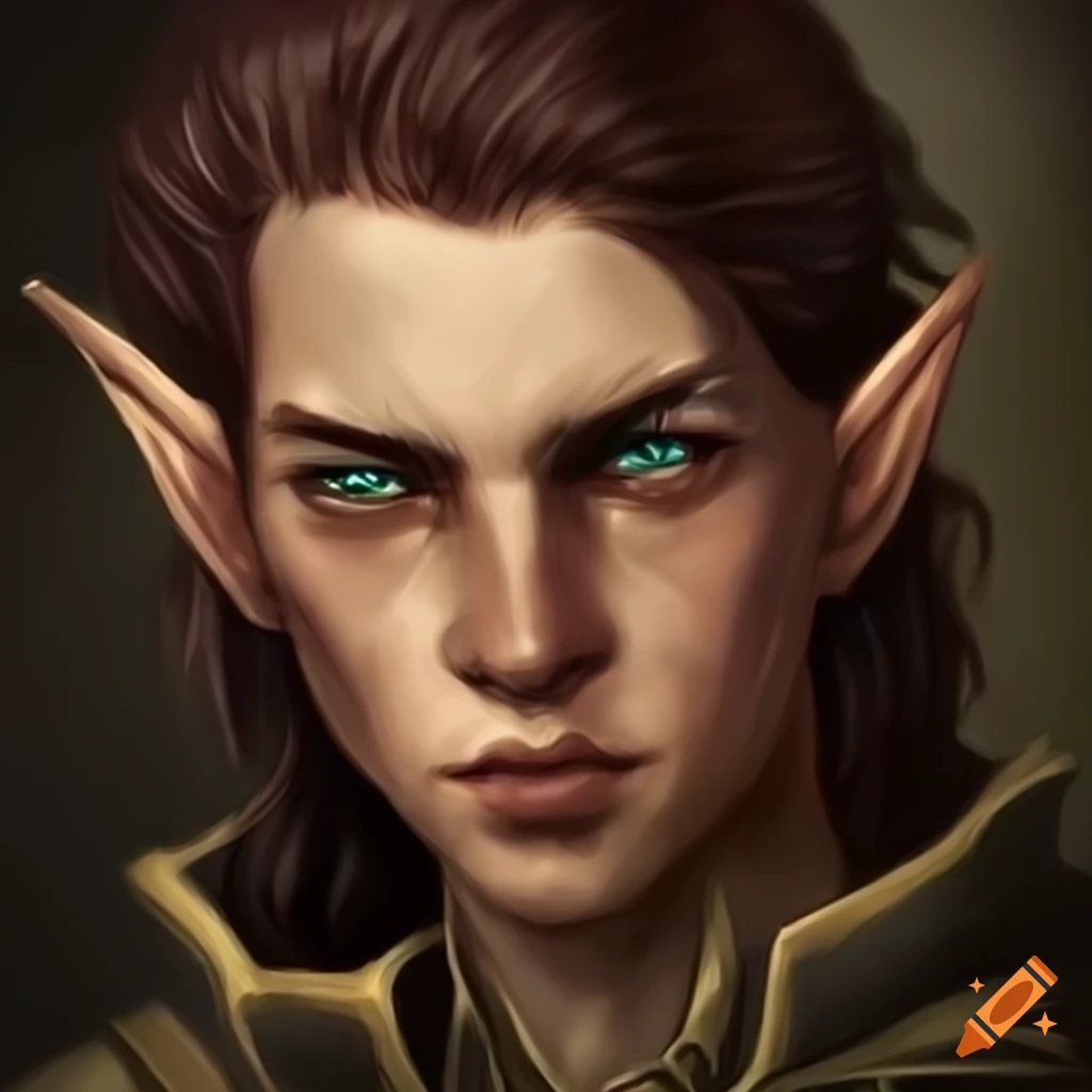 Portrait of a sad young male half-elf warlock on Craiyon