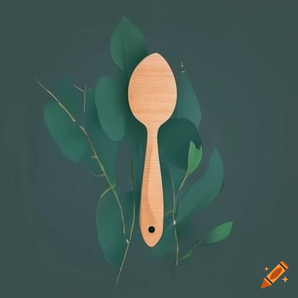 Sophisticated logo design of a wooden spoon with eucalyptus leaves
