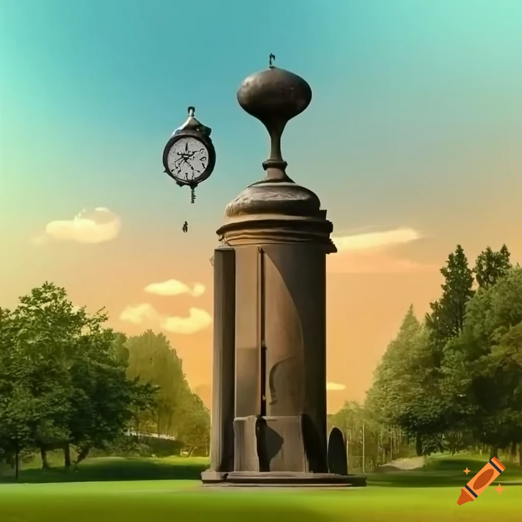 surrealist urban park design with lamps and fountain