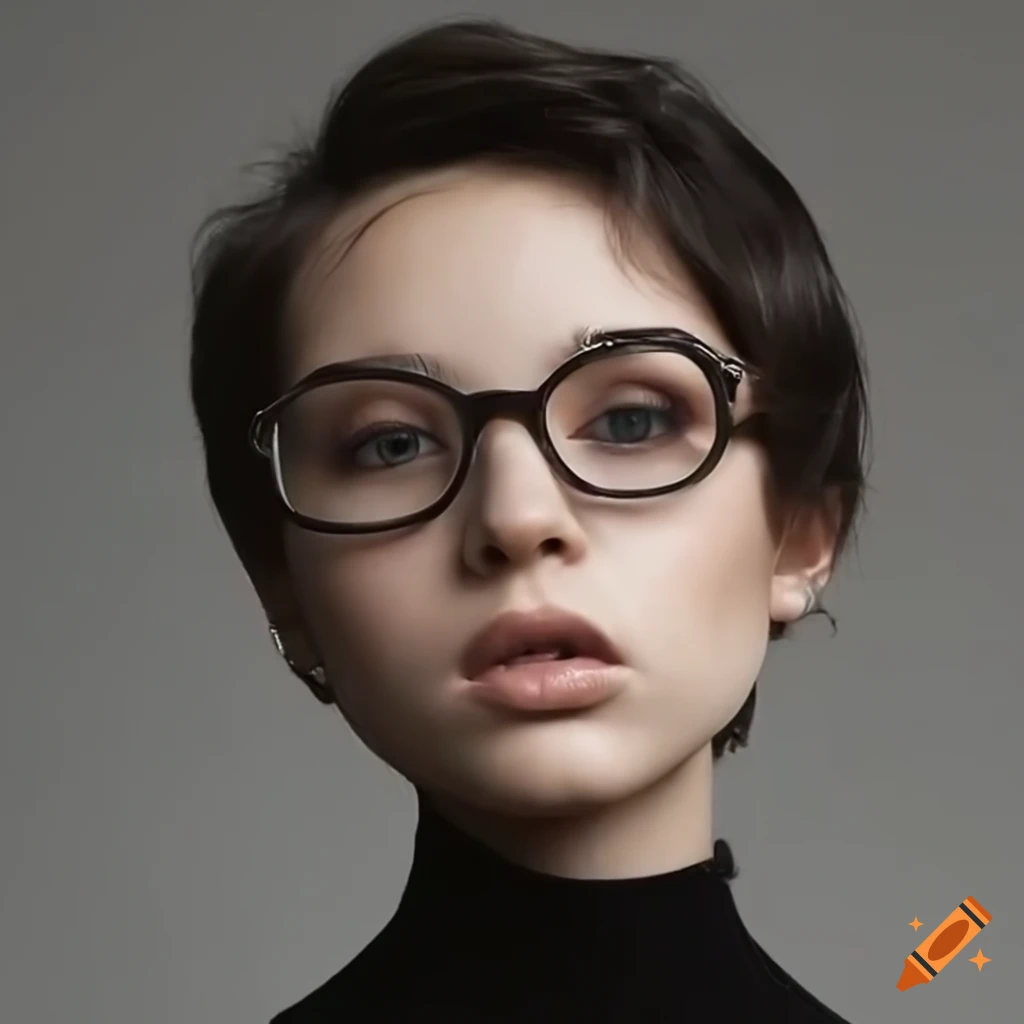 Cailee Spaeny with stylish pixie haircut and round eyeglasses